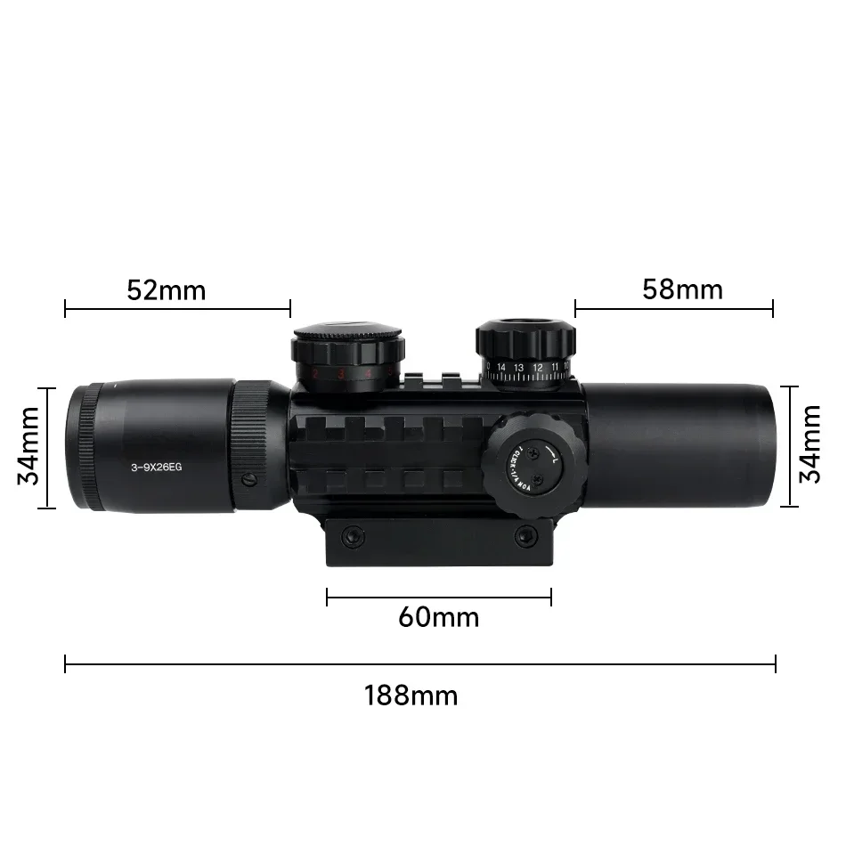 Imagem -05 - Riflescope Tático para Airsoft Air Glock Ar15 Mildot Range Finder Visão Óptica Ajustável Verde e Vermelho 3-9x26eg Scopes