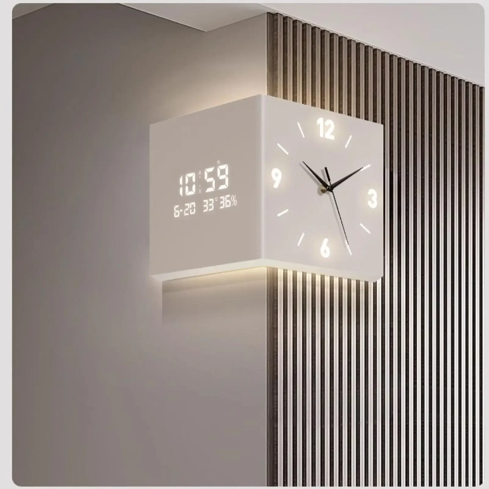 Double-sided Corner Clock Modern Minimalist Calendar Electronic Clock with Night Light for Home Living Room Wall Decorations
