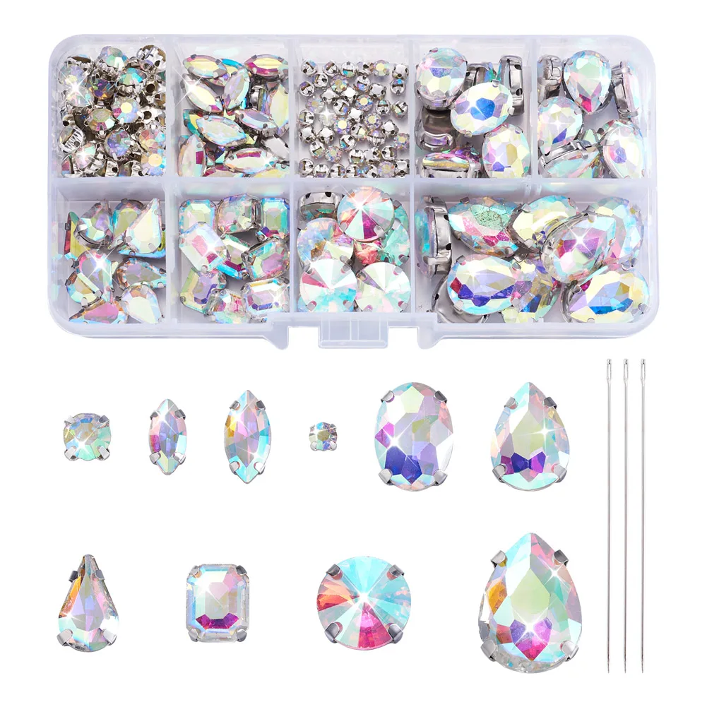 180Pcs Sew on Rhinestone Glass Rhinestone With Iron Prong Setting Mixed Shapes Loose Bead Charms For Jewelry Making Supplies