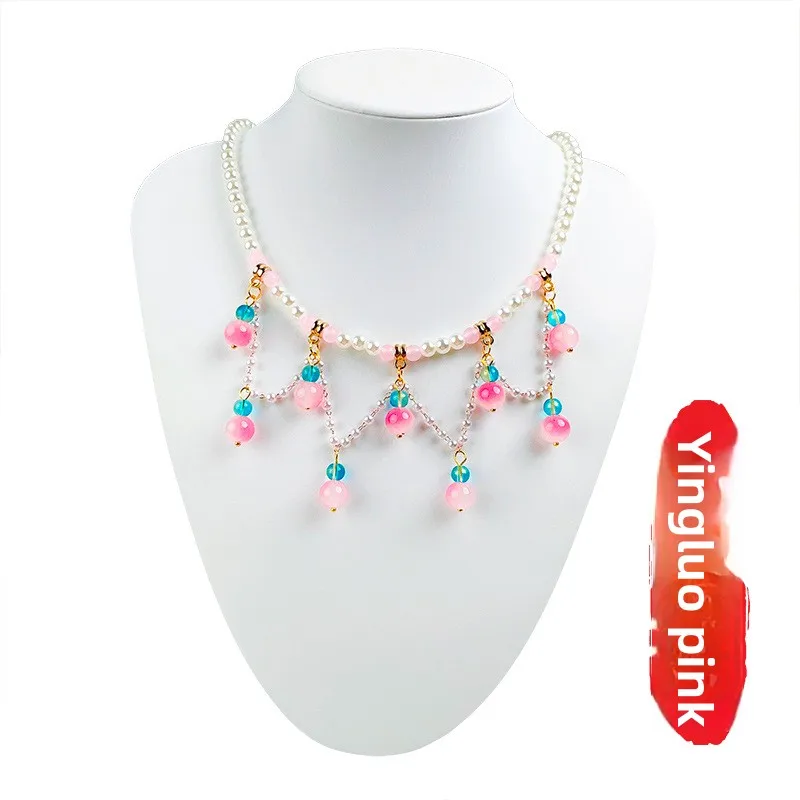 Kids' Ancient-Style Pearl Yingluo Collar - Fits Ming/Song/Tang Hanfu, Fairy Girls' Jewelry, Perfect for Photos/Performances.