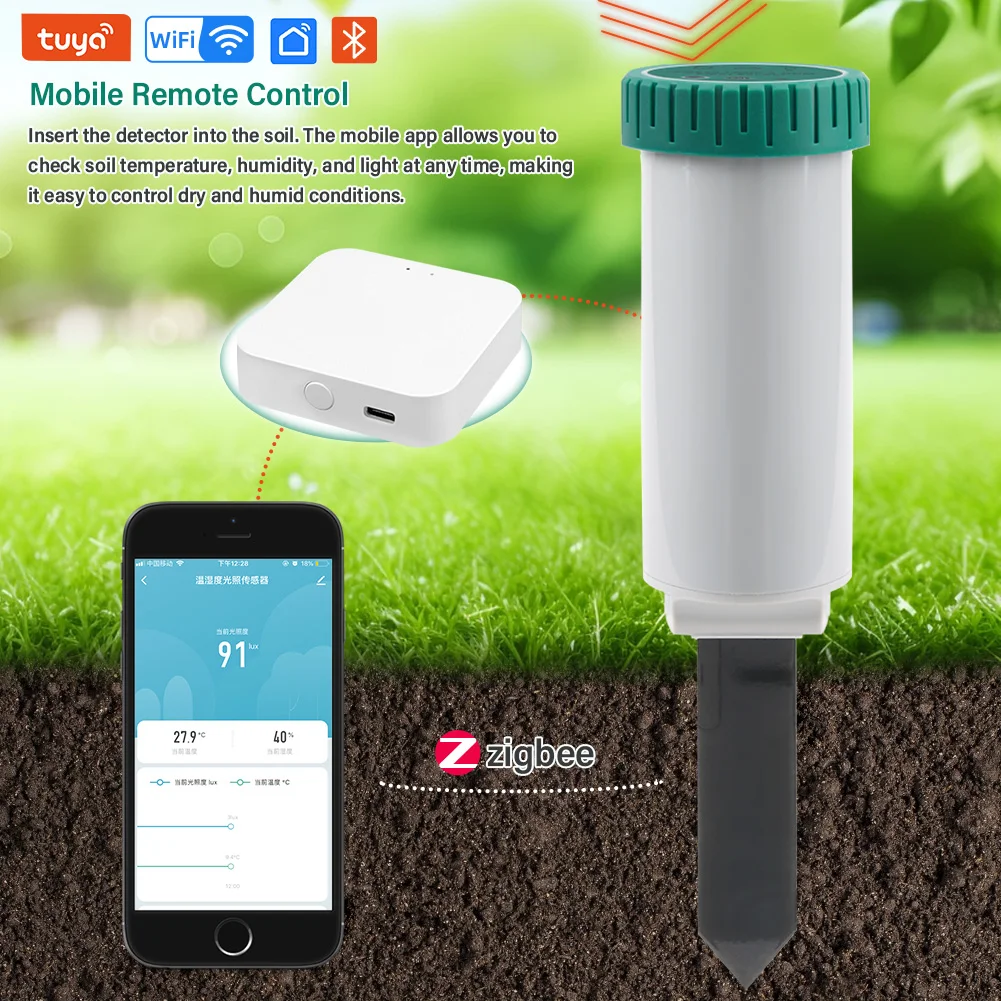 Zigbee Smart Soil Moisture Meter Tuya App Control Soil Tester Temperature Humidity Sensor for Gardens Potted