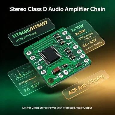 HT8697 2x10W Digital Class D Audio Amplifier Board, Differential Input, 3.6-8.5V for DIY Speaker