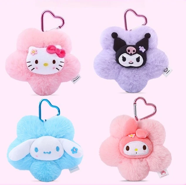 

Брелок в форме цветка HelloKitty Melody and Kuromi Pochacco, кукла, милый мультяшный плюшевый кулон для девочек в подарок, кулон