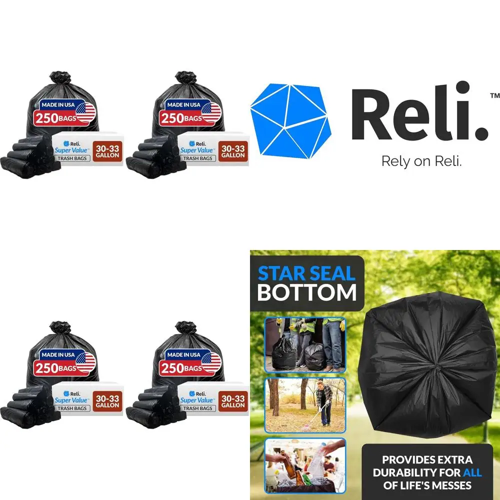 

Heavy Duty 30-33 Gallon Large Black Trash Bags, 250 Count Bulk, Made in USA (2 Packs)