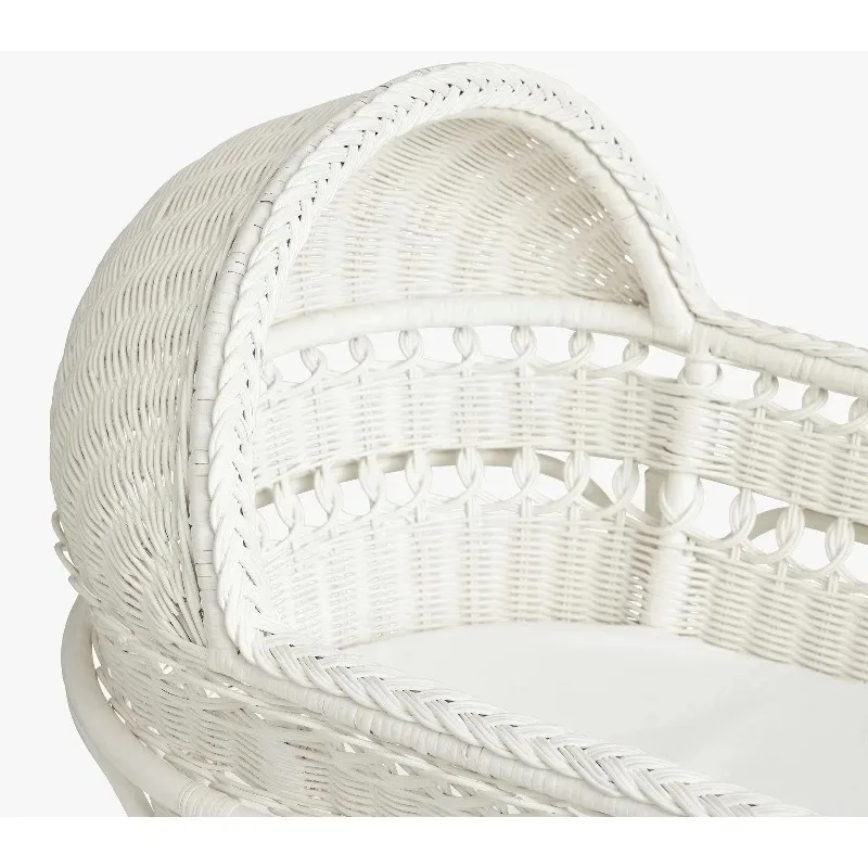 

Premium Handmade Rattan Baby Cradle Sustainable Wicker Cradle with Wheels and Shelves Modern Baby Care Furniture