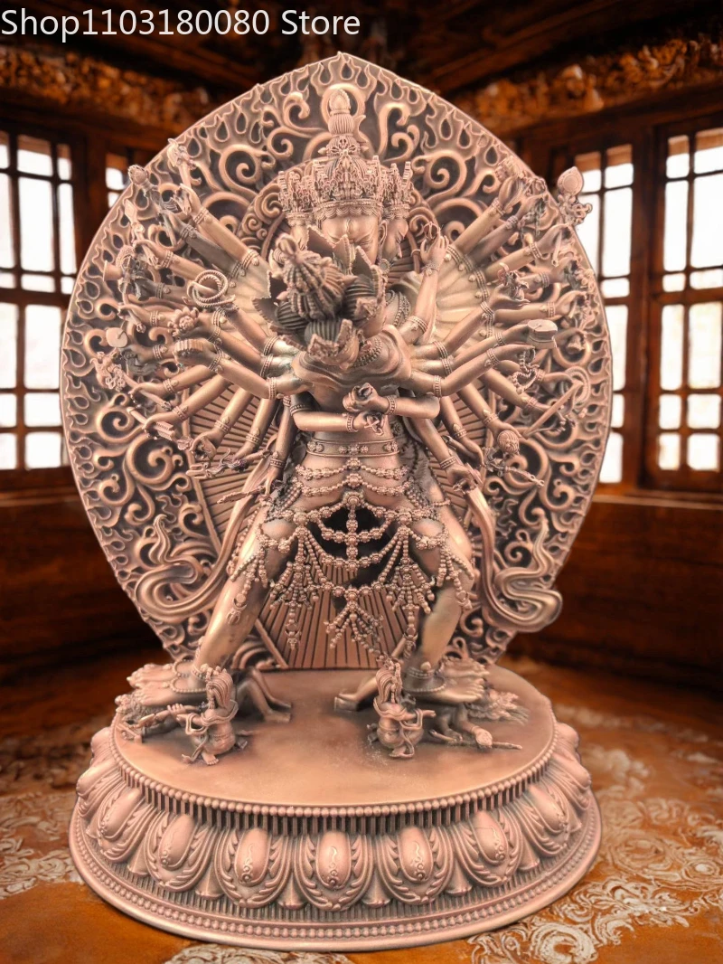 23cm Red Copper carving Kalachakra dus khor Buddha statue sculpture