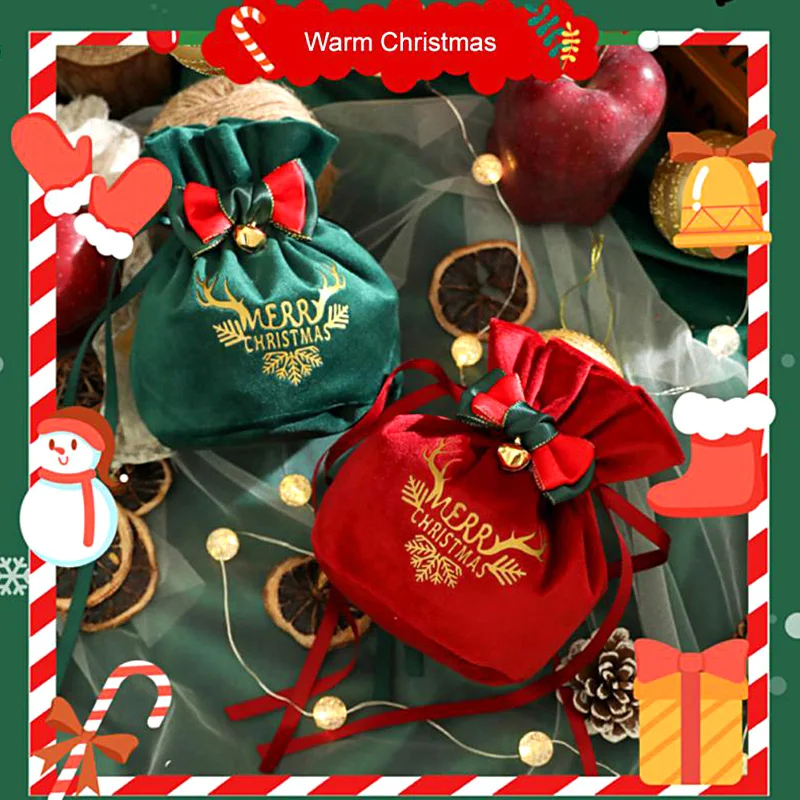 Creative Christmas Velvet Apple Candy Drawstring Bag Merry Christmas Party New Year Favor Gift Packaging Pouch Home Decoration