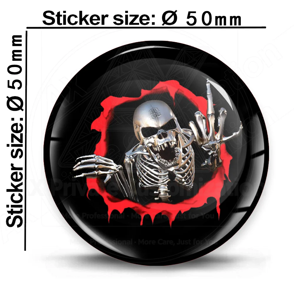 Personalized Custom 3D Skull Epoxy Resin Dome Sticker, Crystal Stereo Die Cut Decal, Waterproof for Motorcycle Car Helmet