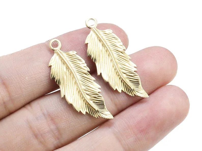 20pcs Feather Earring Charms, Brass Findings, 23.2x12.6mm, Necklace Pendant, Jewelry Making R2295