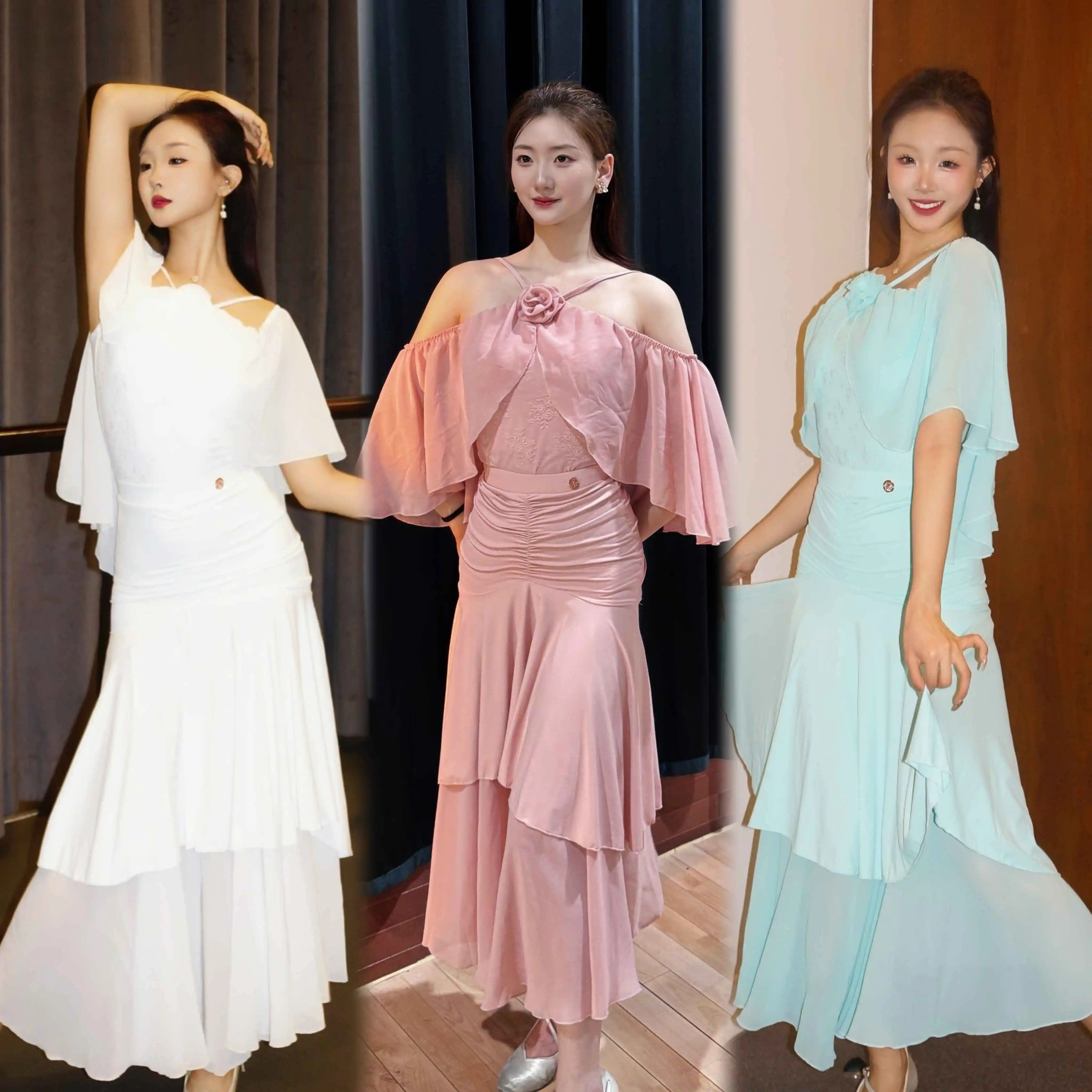 New Ballroom Dance Dresses Women Waltz Dance Practice Wear White Green Tops Skirt Tango Performance Costume Modern Dance Wear