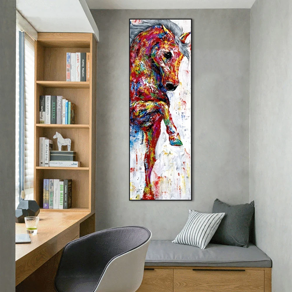 Modern Vintage Animal Wall Art Colour Abstract Horse HD Canvas Print Poster Home Living Room Bedroom Decorative Painting