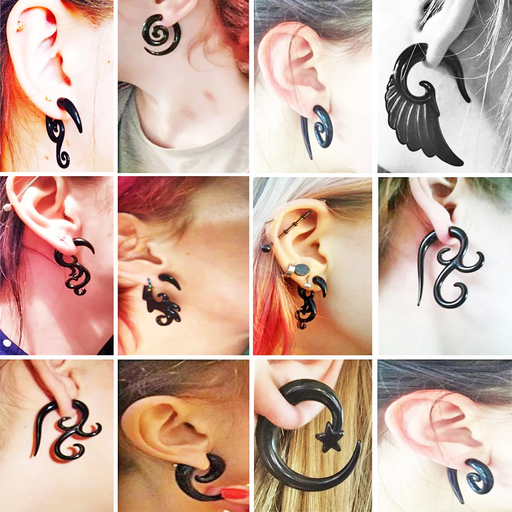 1 para Punk Tribal Spiral fałszywe wskaźniki akrylowe nauszne Tapers fałszywe plugi Horn stadniny kolczyki skrzydło Faux fałszywe plugi piercing Body