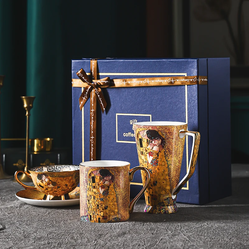 Bone china coffee cup set combined with European mug and water cup gift box