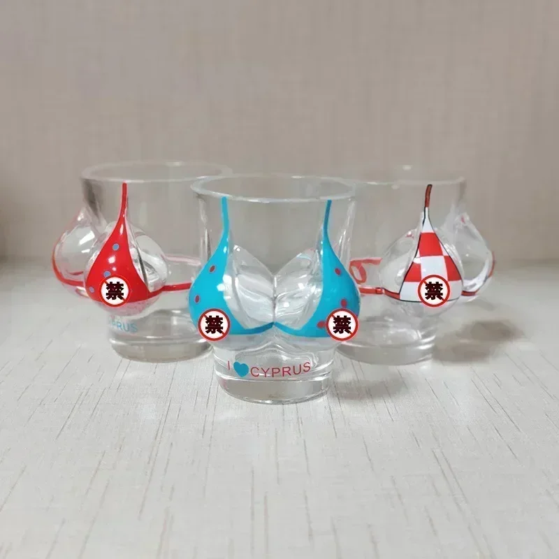 كوب زجاجي بنمط مرسومة يدويًا للنساء، كوب نبيذ صغير، بيكيني بشري متين، زجاج طلقة #2