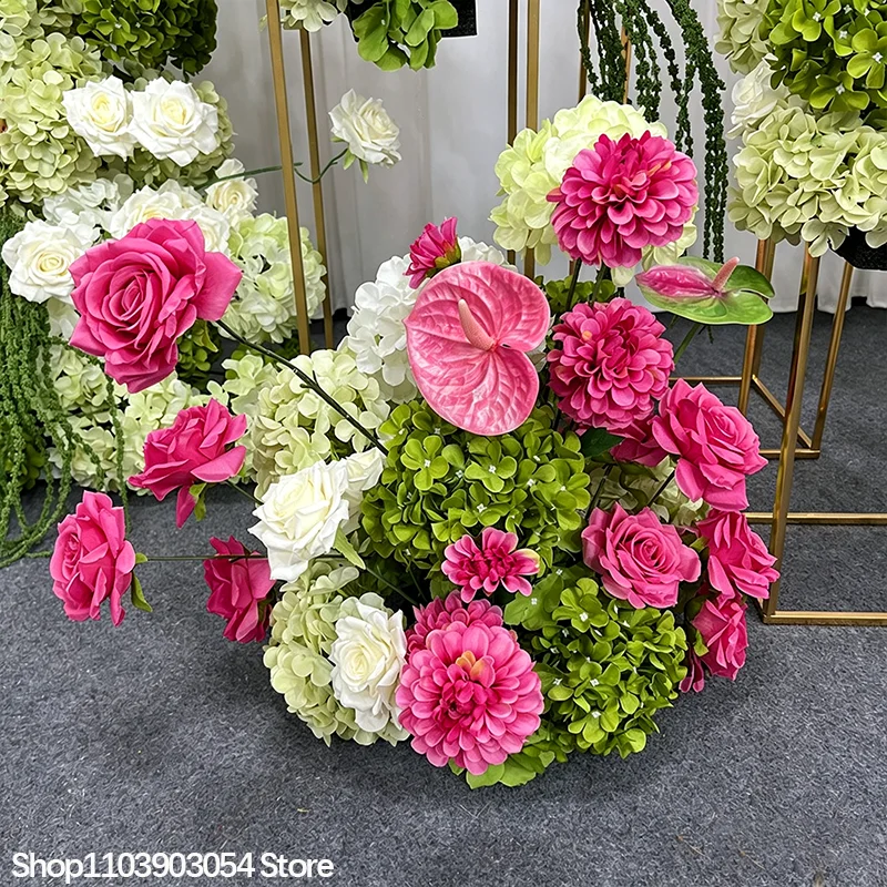 Lila/Rot/Blau/Rosa Künstliche Hortensien, Anthurien, Rosen Blumenarrangement Hochzeits-Hintergrund Deko Tisch Blumen Bühnen-Event-Requisite – Detail 6