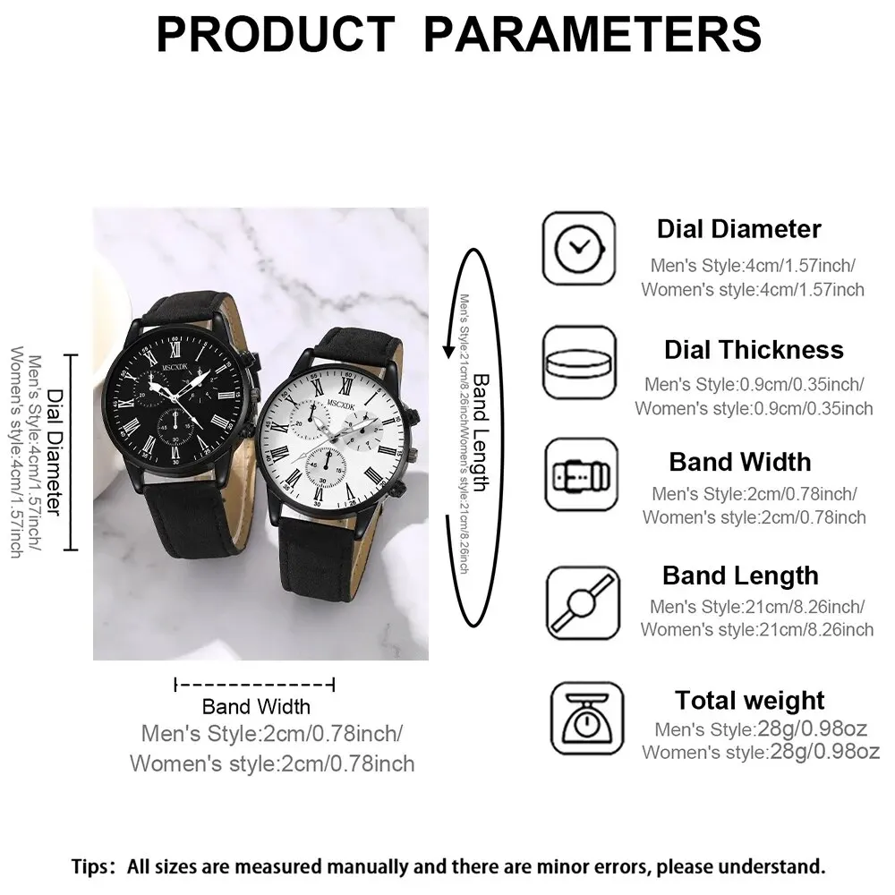 MSCXDK Marque 2PCS Set Couple Mode Casual En Cuir Montres Dames Simple Cadran Quartz Montres Robe Horloge Montre Femme