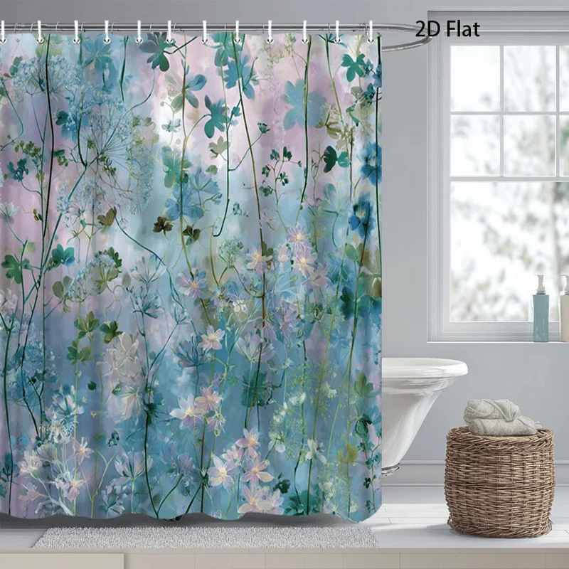 

Floral Watercolor Shower Curtain Blue Purple Spring Bathroom Decor Waterproof Liner Curtain 180x180cm