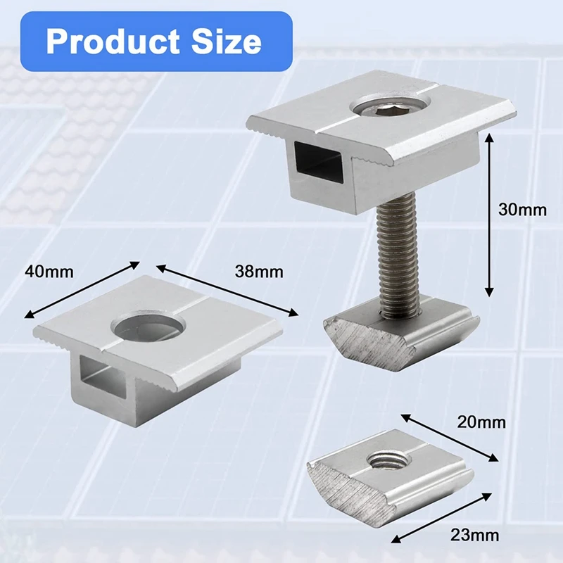 Pack Of 10 Solar Panel Brackets Centre Clip T Shaped PV Module Bracket Clip Height-Adjustable For RV Roofs