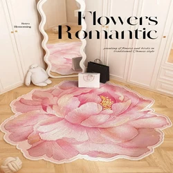 Pink Peony Flower Carpet Living Room Special-shaped Girl's Bedroom Decor Rugs Dressing Table Foot Mats Cloakroom Anti Slip Mat