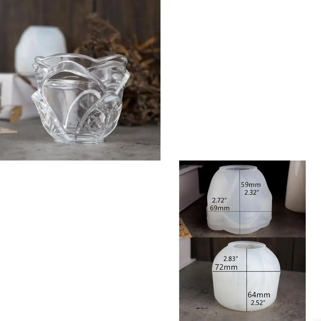 Candle Holder Silicone Mould 3D Large Glazed Cup Mold for Epoxy Resin Glazed Rose Flower Mold for Candle Making