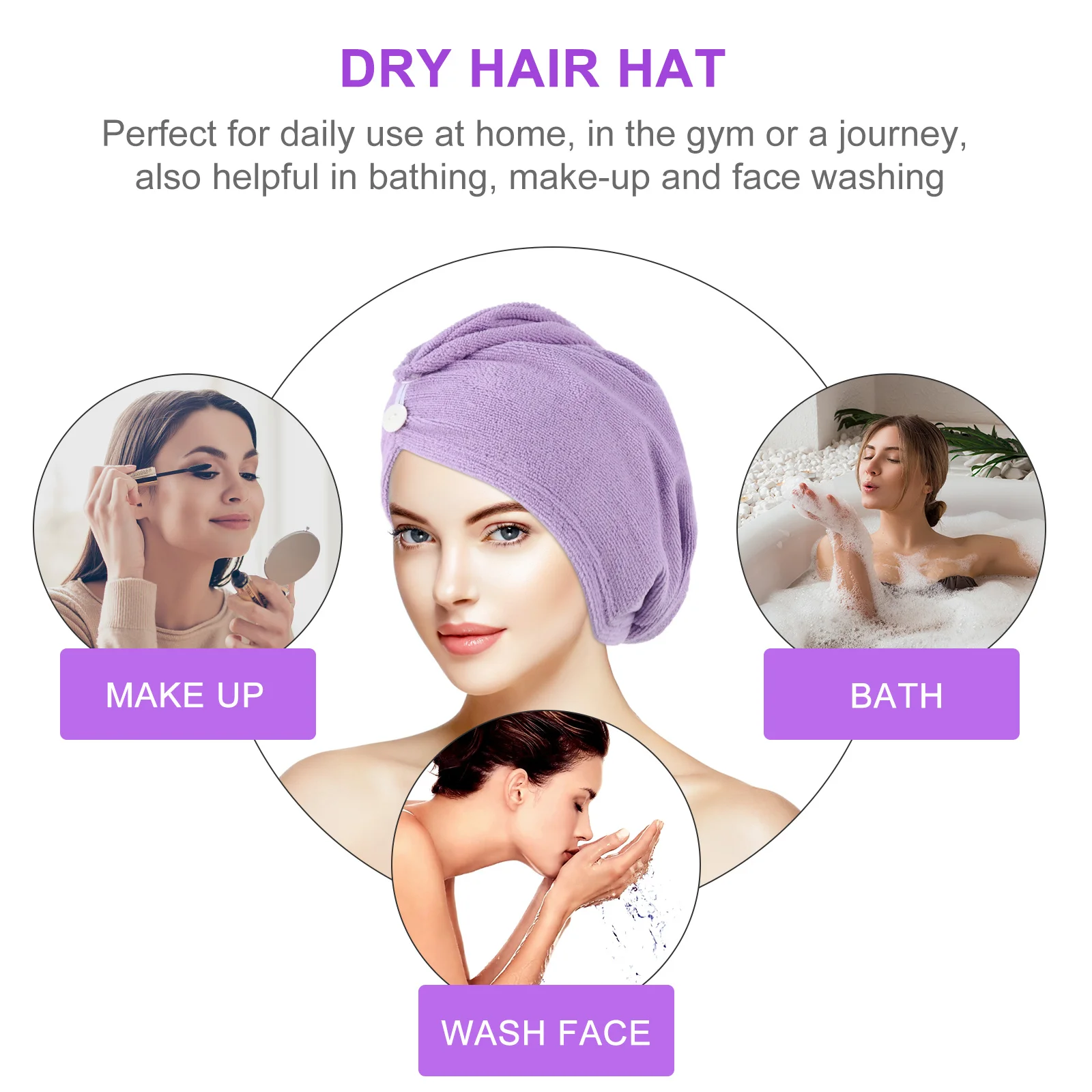

Hair Drying Cap Fast Absorbing Lightweight Bath Turban Soft Comfortable Fit Most Head Sizes Ideal Gift for Women