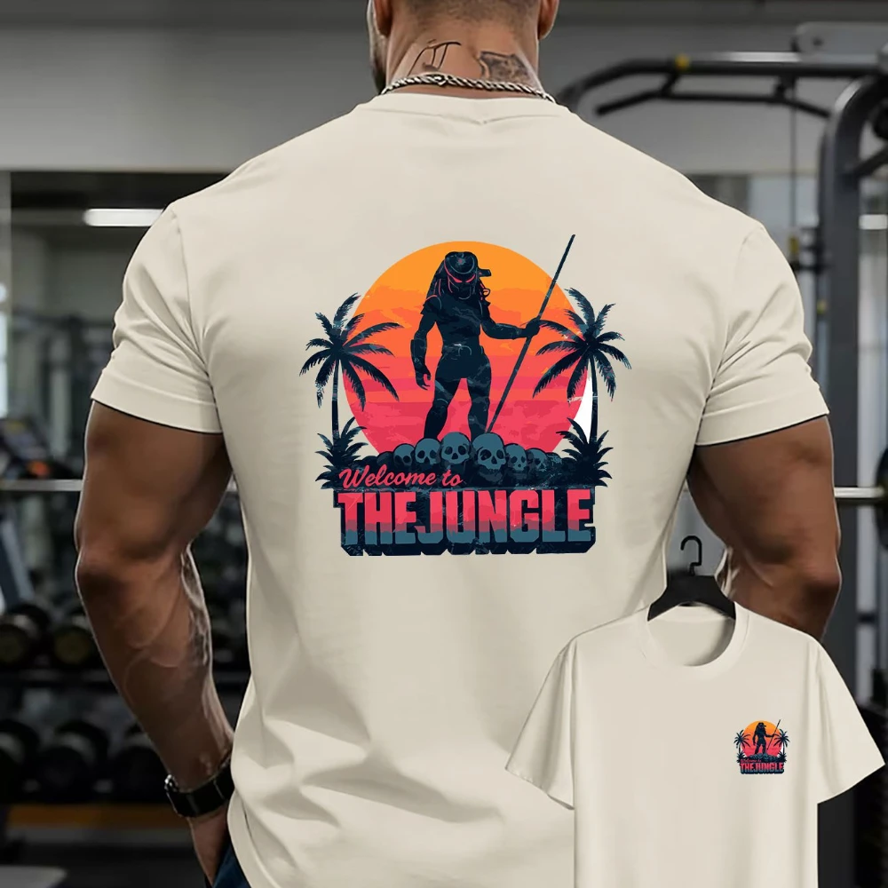 Men's Predator Movie Vintage T-Shirt Double-Sided Front Back Jungle Graphic Tee Iconic Sci-Fi Breathable Short Sleeve Shirt view 3