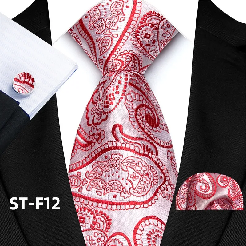 Florales Paisley-Krawattenset für Herren, Vintage-Krawatte, Taschentuch, Manschettenknöpfe, Set für Herren, klassische Anzugaccessoires, hochwertige Gravata – Detail 17