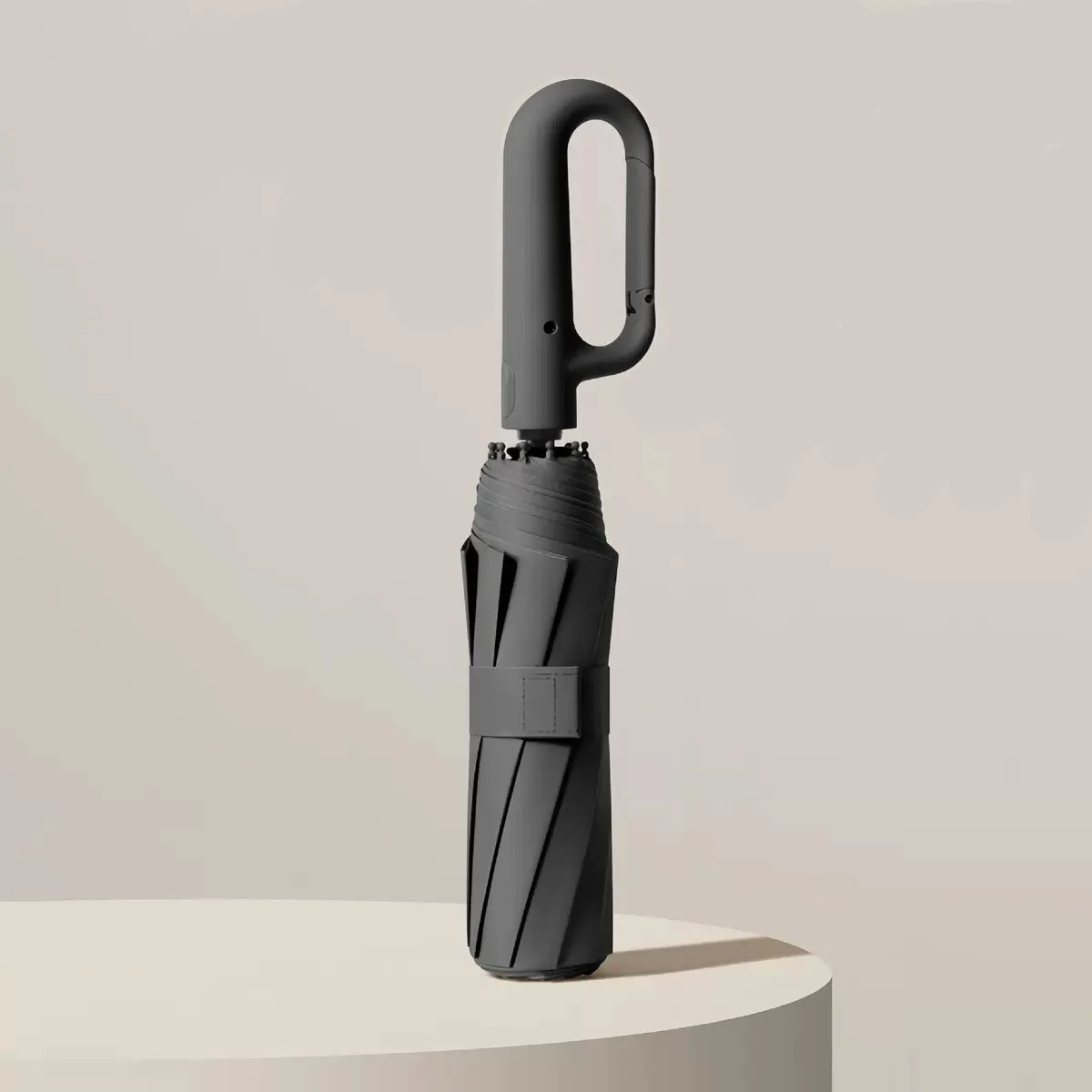 Compact Windproof Inverted Travel Umbrella with Carabiner Handle