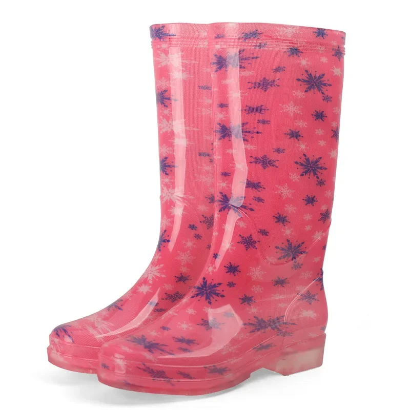 Women\'s Galoshes Floral Print Rain Boots Women Waterproof Work Garden Water Shoes Ladies Non-slip Rubber Boot High Rain Shoes