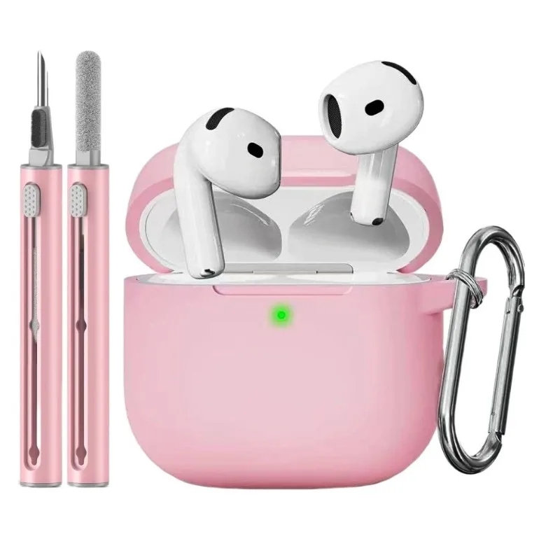 1 Juego de funda protectora de silicona suave para AirPods 4/3 Pro 2 llavero AirPods Pro funda con Kit de limpieza accesorios para auriculares