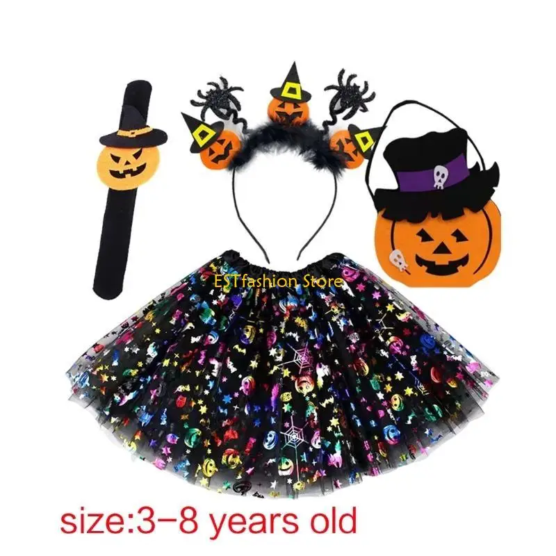 Y5GC Girl Halloween Dress Up Set Halloween Cosplay Costume Halloween Saia Headbaand