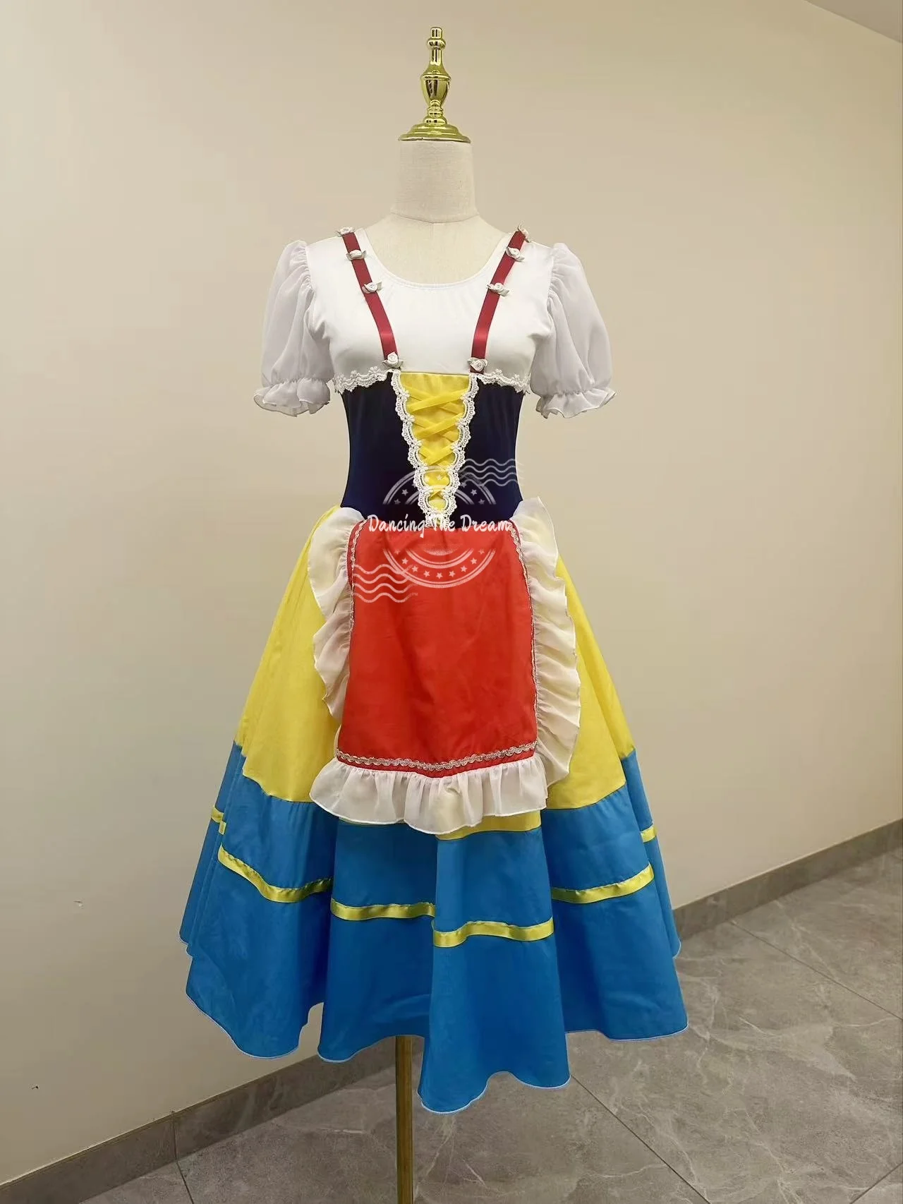

Bright Color Block Folk Ballet Dance Dress Exquisite Ruffled Folk Style Ballet Costume for Women