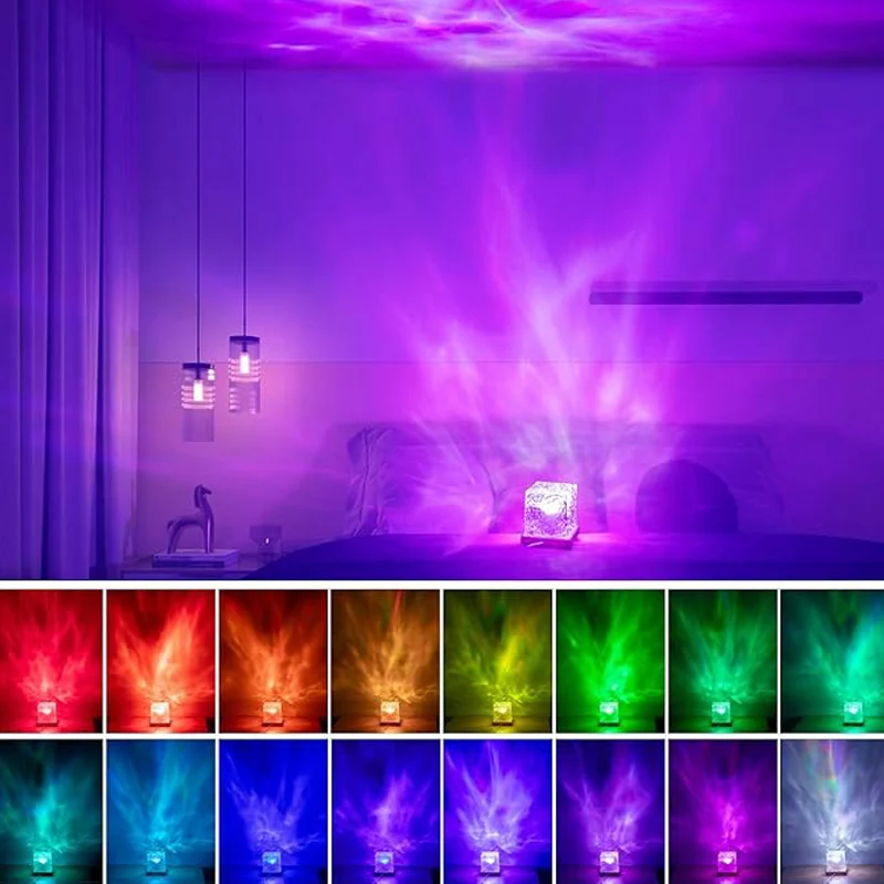 Northern Lights Projector Lamp 16 Colors Ocean Wave Night Light Remote Control Party Atmosphere Light Home Bar Restaurant Gift