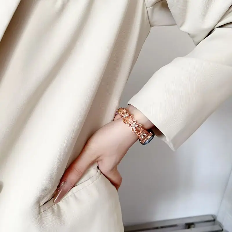 Diamond Butterfly Metal Bands for Xiaomi Mi Band 10 9 8 Correa Slim Women Metal Strap Dressy Chain Bracelet for Mi Band 8 9 10