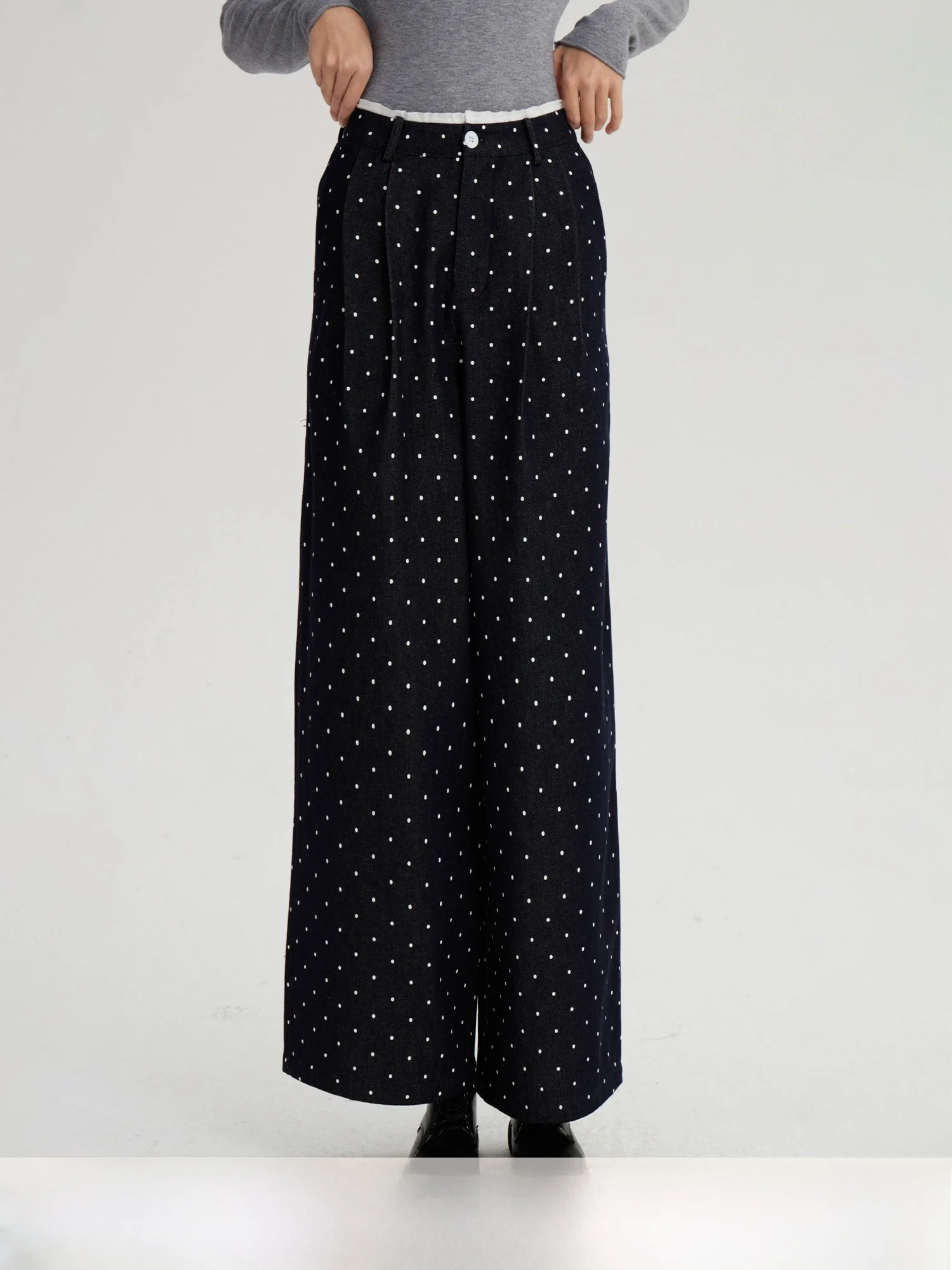 

Bruland Classic High Waist Wide Leg Pants Polka Dot Casual Loose Fit Ladies Faionable Lazy Long Trousers Commute Sle