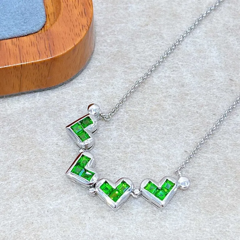 SACE GEMS New 925 Sterling Silver 3*3MM Natural Diopside Pendant Necklaces for Womne Engagement Cocktail Party Fine Jewelry