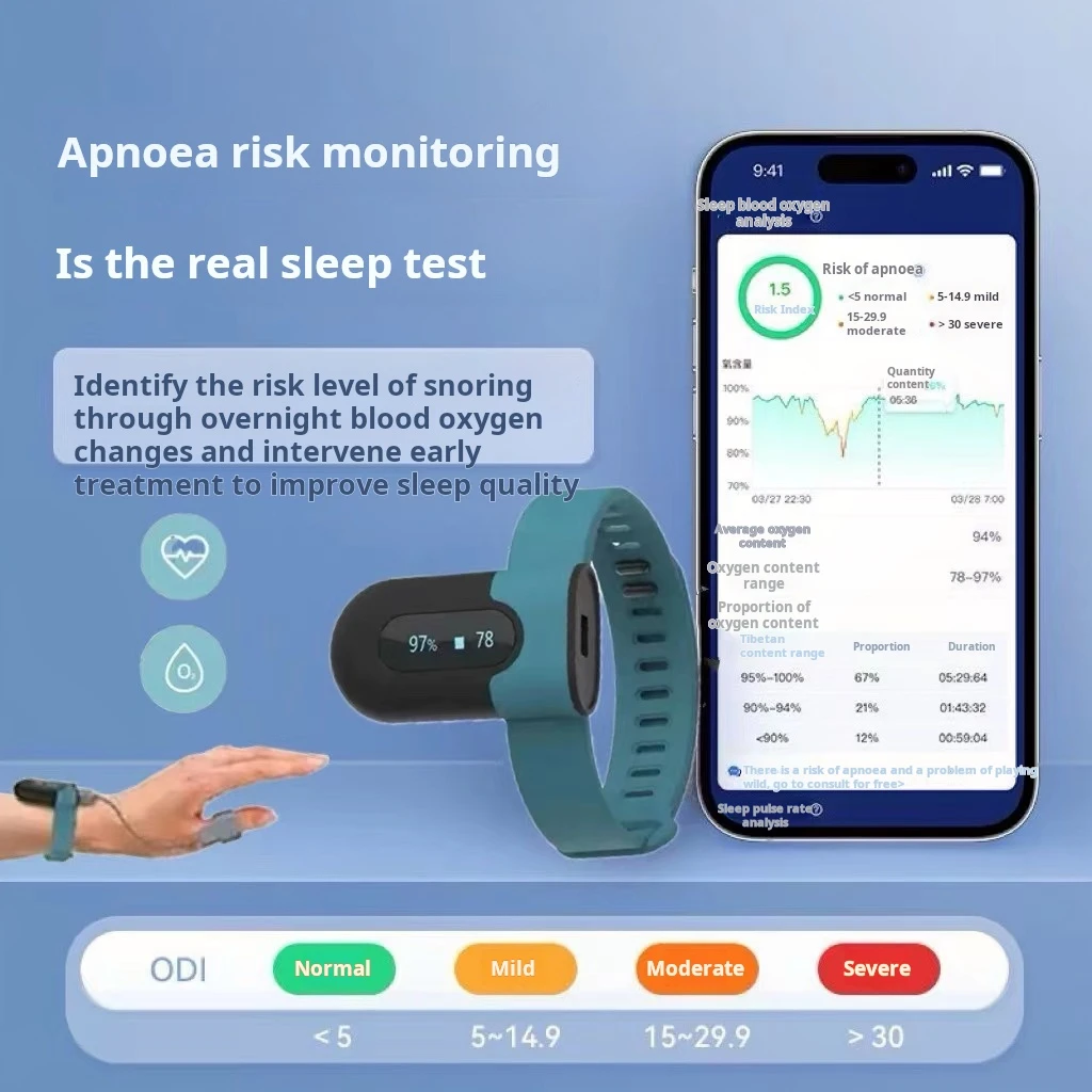 Bluetooth wearable oximeter, monitoring heart rate, pulse, sleep, breathing, oxygen saturation, using wireless data storage oxim