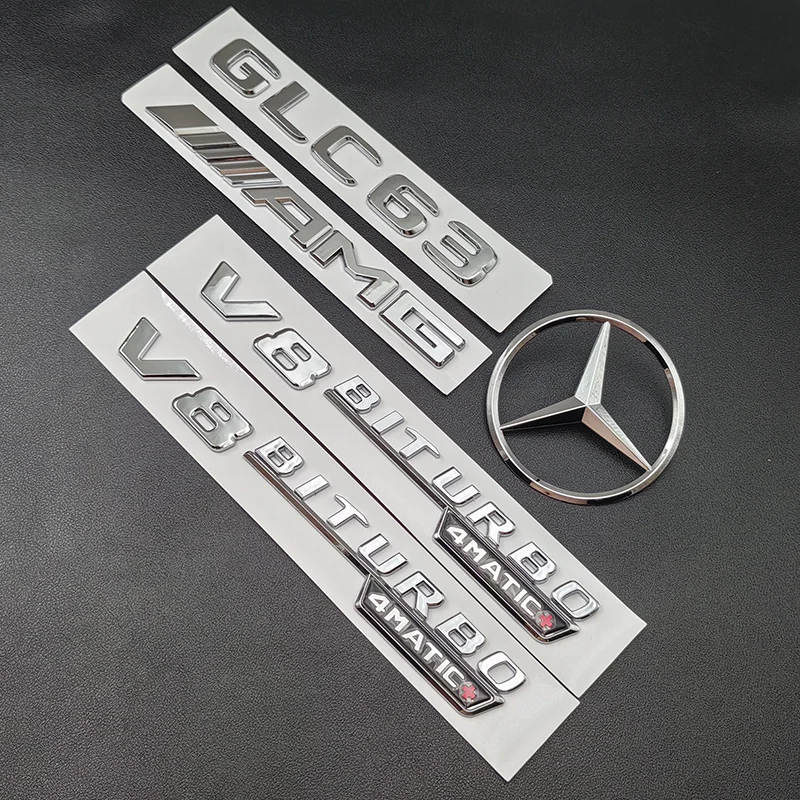 3D ABS Chrome Logo GLC63 Letters V8 BITURBO 4MATIC Badge Car Rear Star Sticker Trunk AMG Emblem For Mercedes Benz AMG X253 GLC63