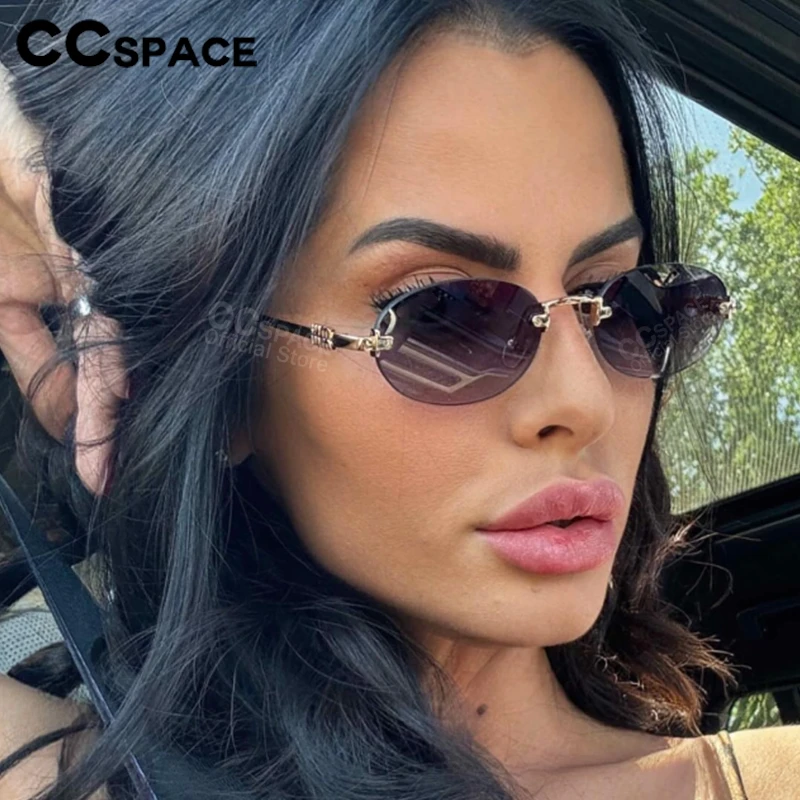 2025 New Frameless Letter M Oval Sunglasses Luxury Brands Original Street Shot Sunglasses Women Lunette Luxe Soleil view 2