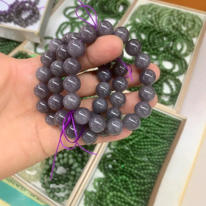 Natural Hetian Jade Qinghai Material Smoky 12mm Bead Imperial Purple Bracelet Accessories Loose Beads