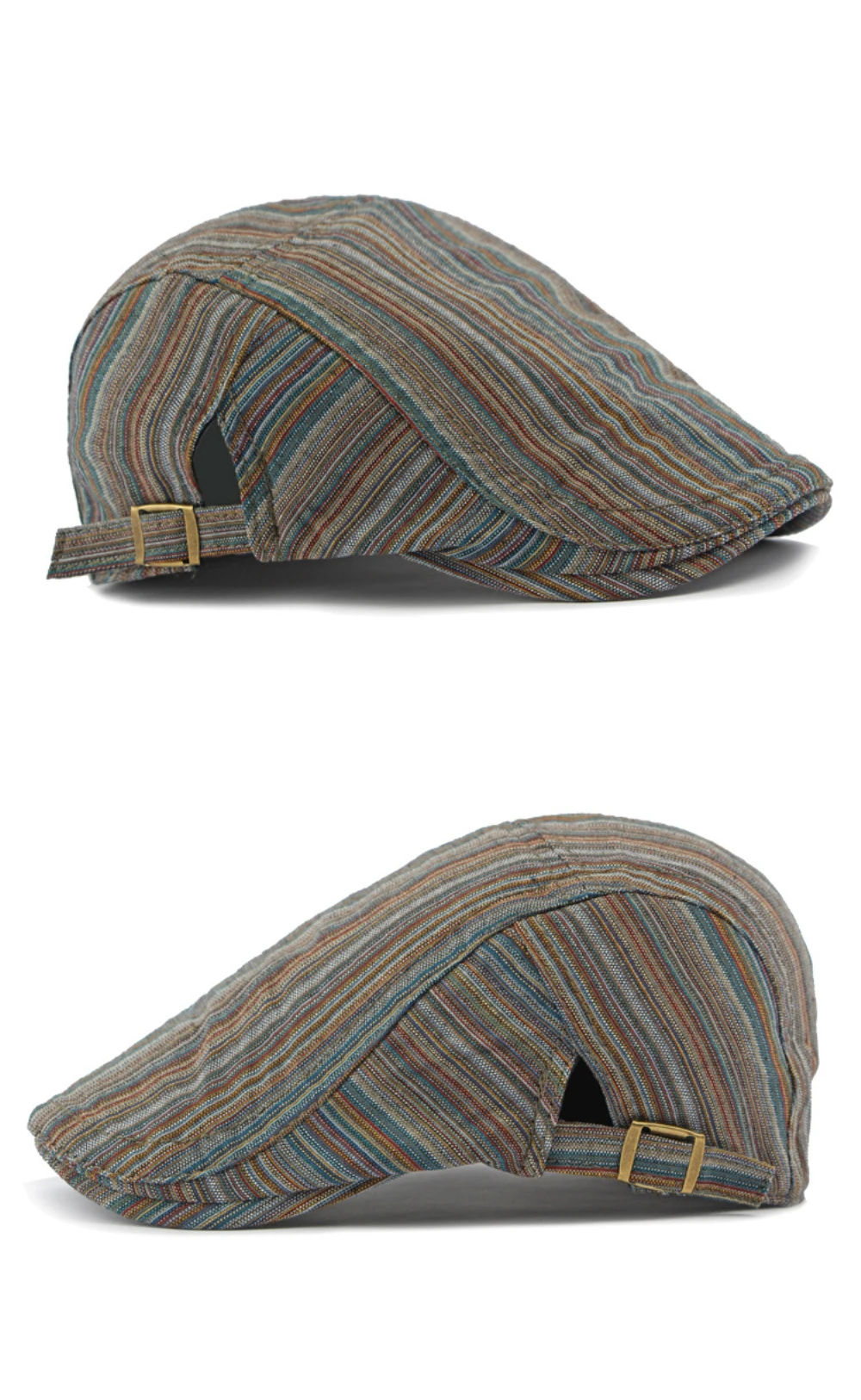 HT4630 Baskenmütze für Damen, Retro-Künstlermütze, Unisex Verstellbare Flache Kappe, Frühling Sommer Gestreifte Baskenmütze für Männer und Frauen – Detail 5