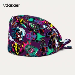 Cartoon Print Cap Multicolor Work Hats with Sweat-absorbent Adjustable Elastic 100%cotton Health Service Scrubs Hat