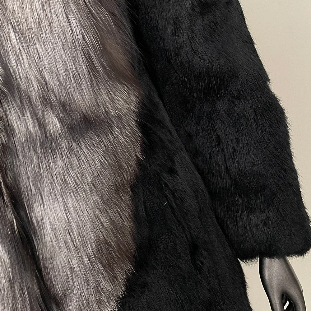 Fur Medium Long Super Silver Fox Fur Collar Coat 2024 New Women\'s Winter Fur Coat Fashion Casual Real Rabbit Hair Coat Women\'s