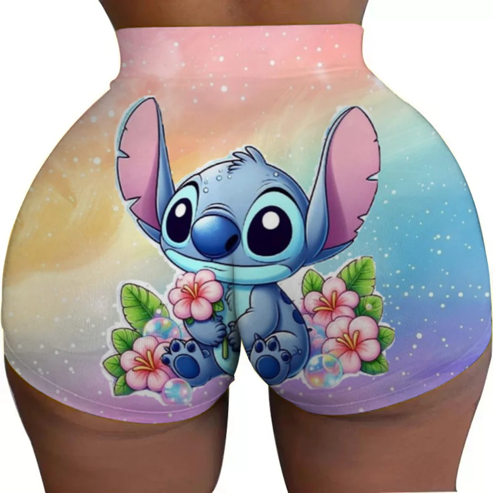 Custom SLilo And Stitch Cartoon Gym Biker Running Shorts Women's Anime Workout Yoga Shorts