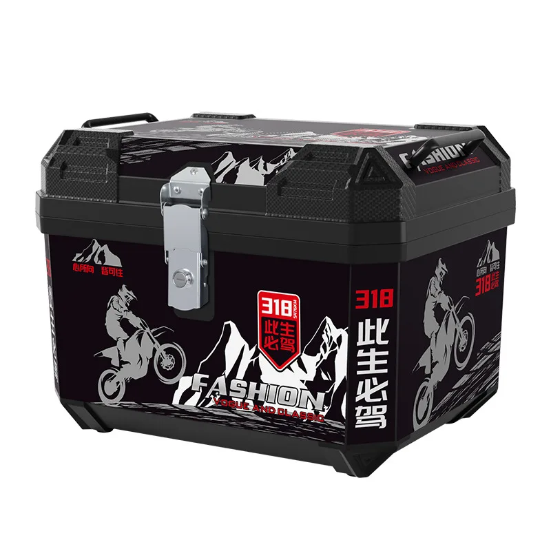 Electric Scooter Motorcycle Rear Top Case 48L Large Capacity PP Storage Trunk with Backrest Inner Lining Tool Bag Shock