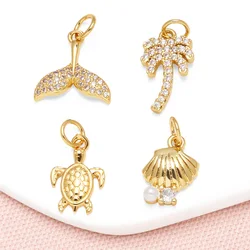 OCESRIO White Crystal Whale Tail dijes para bisutería Copper Gold Plated Turtle Shell Palm Jewelry Making Supplies chma274