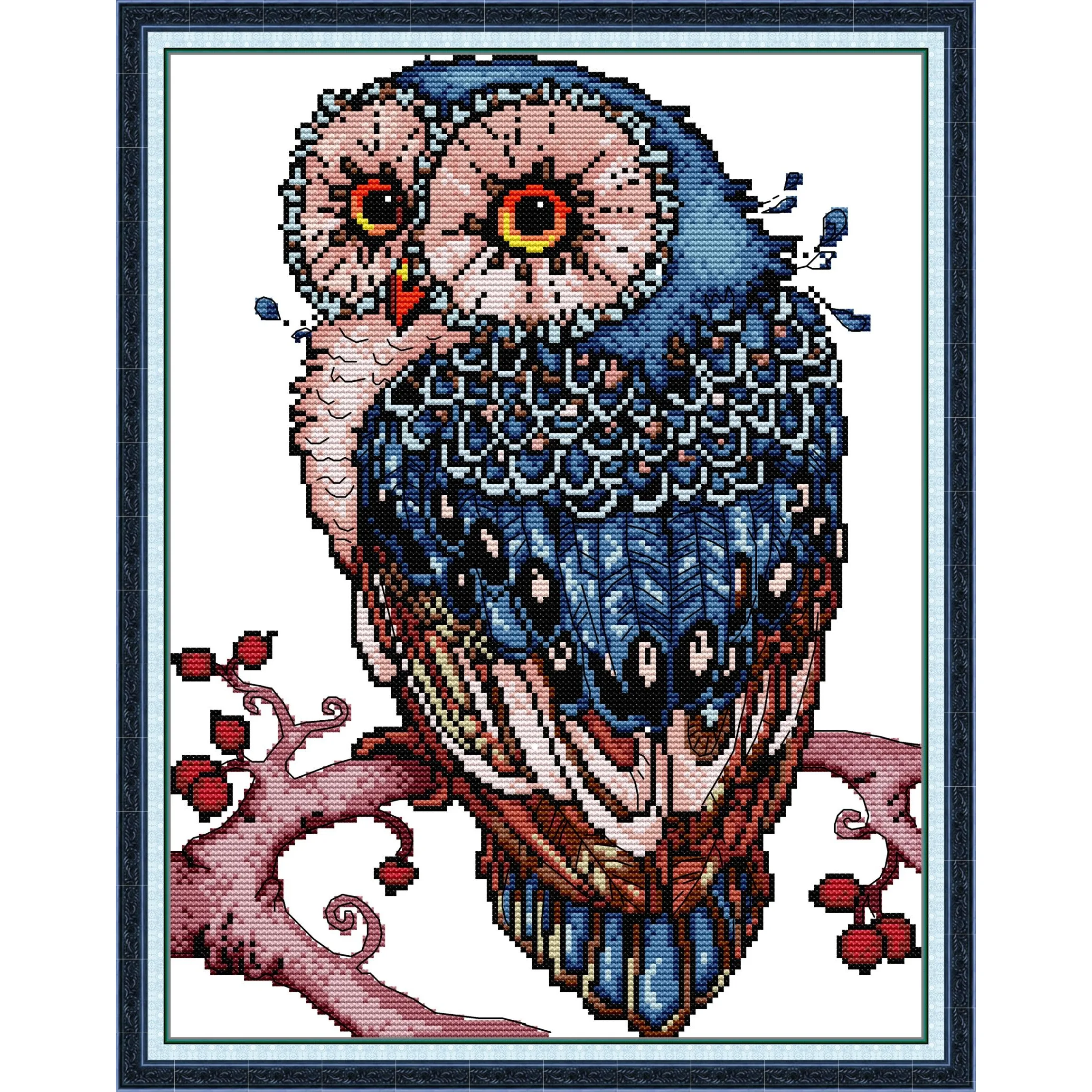 

Joy Sunday Pre-printed Cross Stitch Kit Easy Pattern Aida Stamped Fabric Embroidery Set-Blue Owl