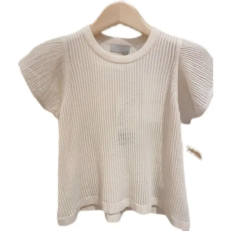 تي شيرت نسائي محبوك من الحرير الجليدي الرائع بتصميم Senseation Summer DU Home Sweet Lolita Sle بقصة ضيقة مجوفة...