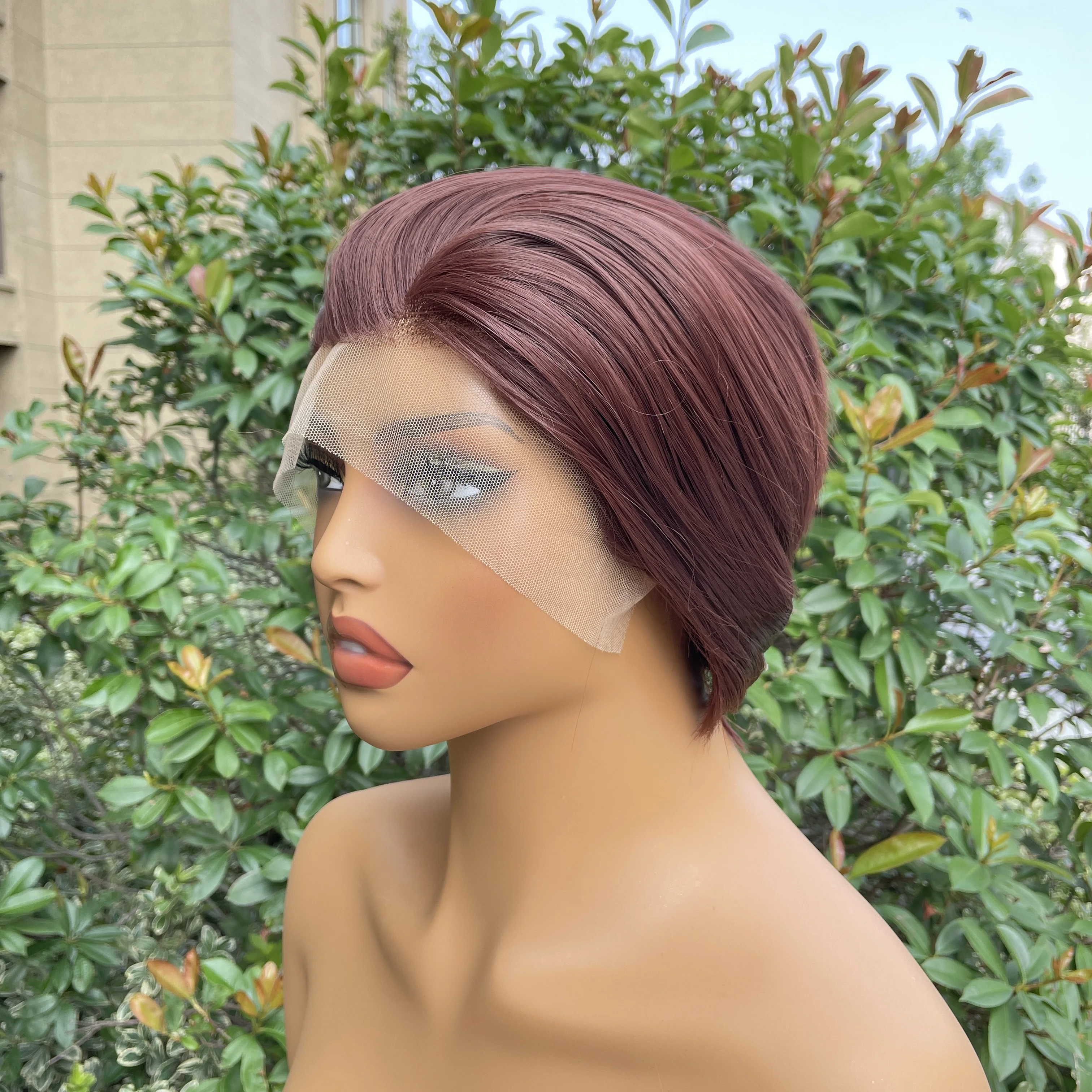 

Красный Коричневый Короткий Боб Бесклеевые 13x4 Парики Фронта Шнурка Натуральные Волосы Прямые Синтетические Парики Шнурка для Женщин Косплей Парики для Мужчин