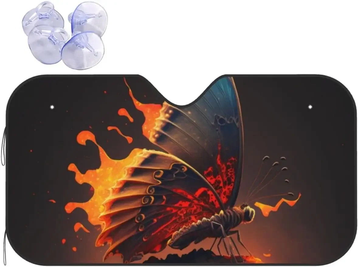 

Burning Flame Butterfly Car Front Windshield Sun Shade for Most Sedans SUV Truck Blocks Max Uv Rays and Keeps Your Vehicle Cool